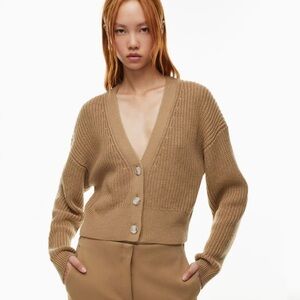 Aritzia Babaton Canberra Camel Knit V-Neck Cropped Cardigan
